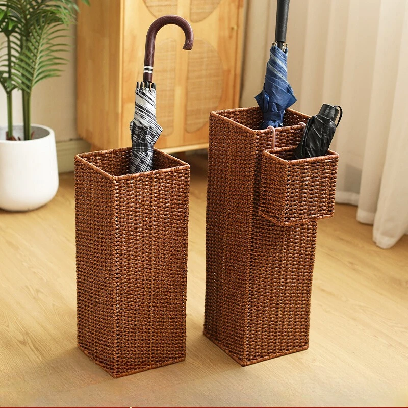 

New Chinese Style Umbrella Stand, Woven Rattan Square Umbrella Holder, Home Entryway Organizer, Toys, Files & Clothes Storage