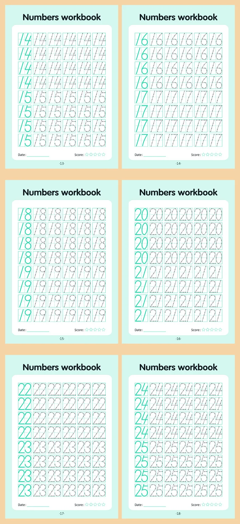 32-seitiges Übungsheft zum Nachzeichnen von Zahlen von 0-100 für Kinder im Alter von 3-5 Jahren, Vorschul-Mathe-Lernen – Detail 3