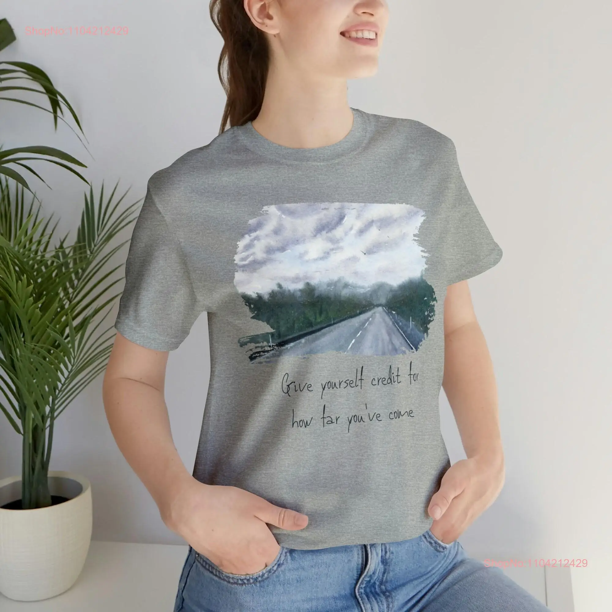 Take a Step Back and Give Yourself Credit T Shirt Inspirational with Mountain Design long or short sleeves