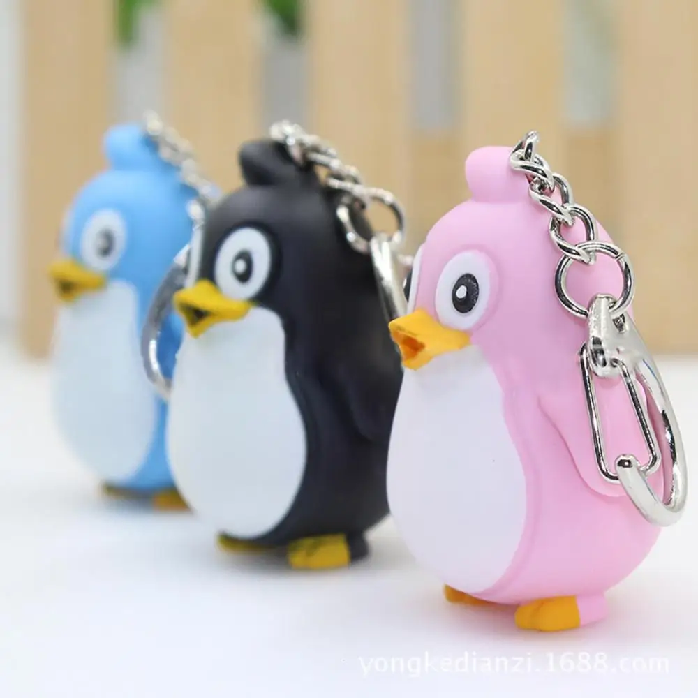 Cute Animal Penguin LED Light with Sound Key Chain Key Ring Torch Xmas Gift
