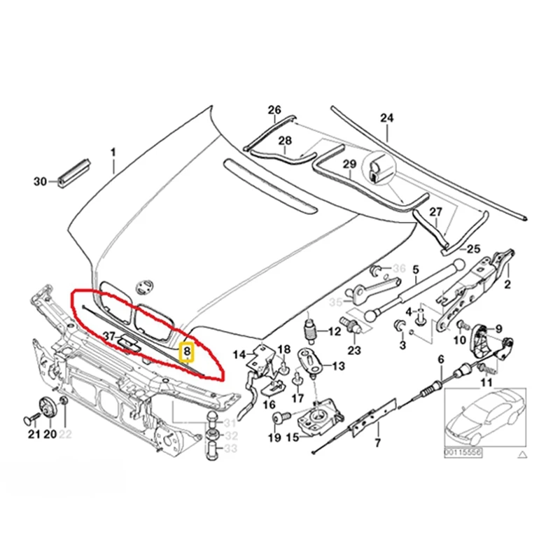 For-BMW E46 3 Series Bowden Centre Bonnet Release Cable 51238208630