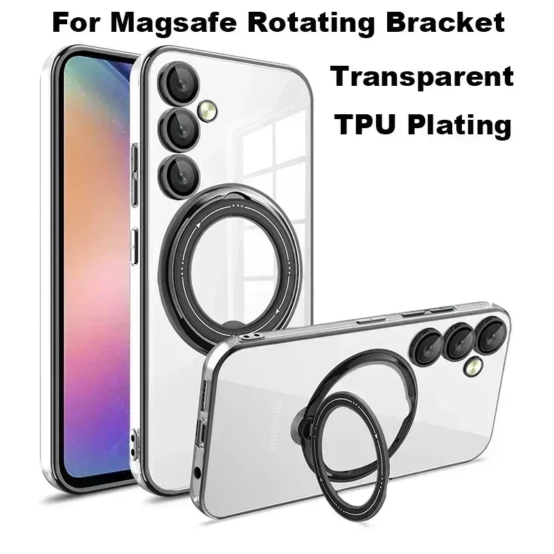حافظة شفافة لهاتف سامسنج ، قوس دوار معدني ، طلاء من البولي يورثين الحراري ، غطاء خلفي Magsafe ، S23 ، S22 الترا بلس ، S20 FE ، A54 ، A52 ، A13 ، A32 ، A34