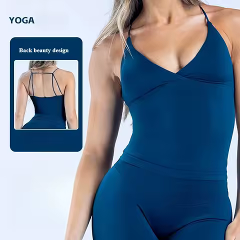Top Deportivo Sin Costuras para Mujer, con Relleno, Espalda Descubierta, para Gimnasio, Yoga, Fitness, Running, Verano