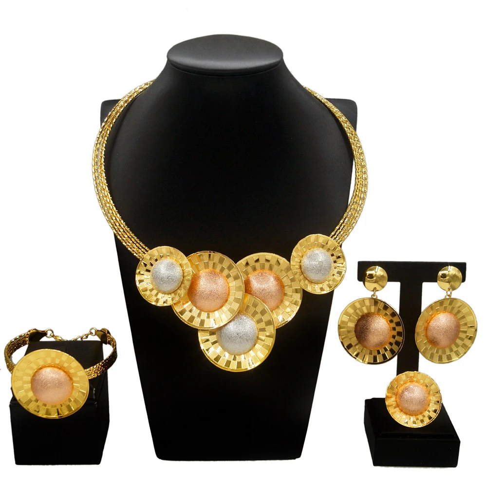 

Dubai Luxury Ladies Jewelry Set Gold Plated Wedding Party High Quality Earrings Necklace Bracelet Ring