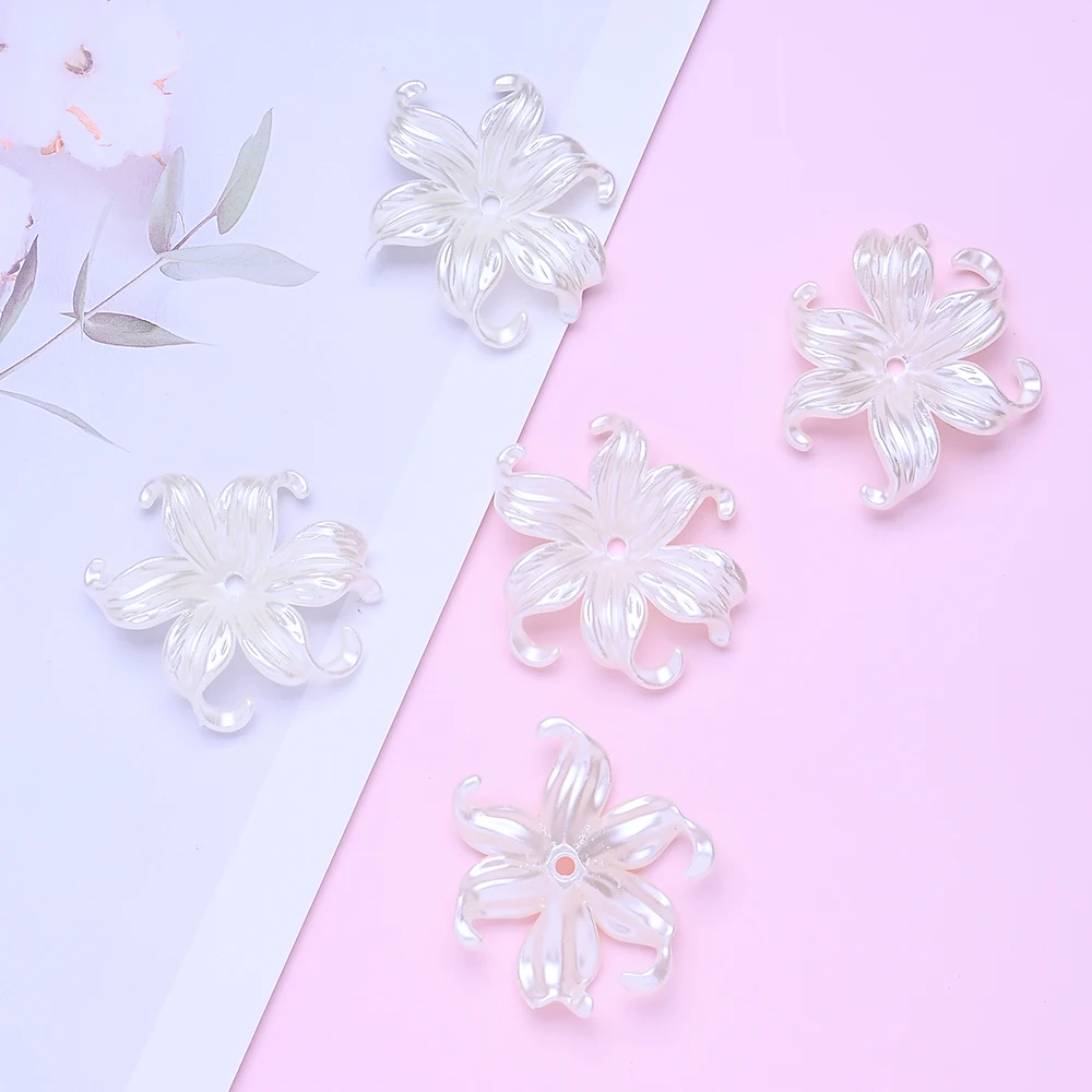 20 Stück Acryl-Imitationsperlen in Off-White, Aquatische Pflanzen, Blumen, Perlen für Armbänder, Halsketten und DIY-Schmuckherstellung – Detail 6