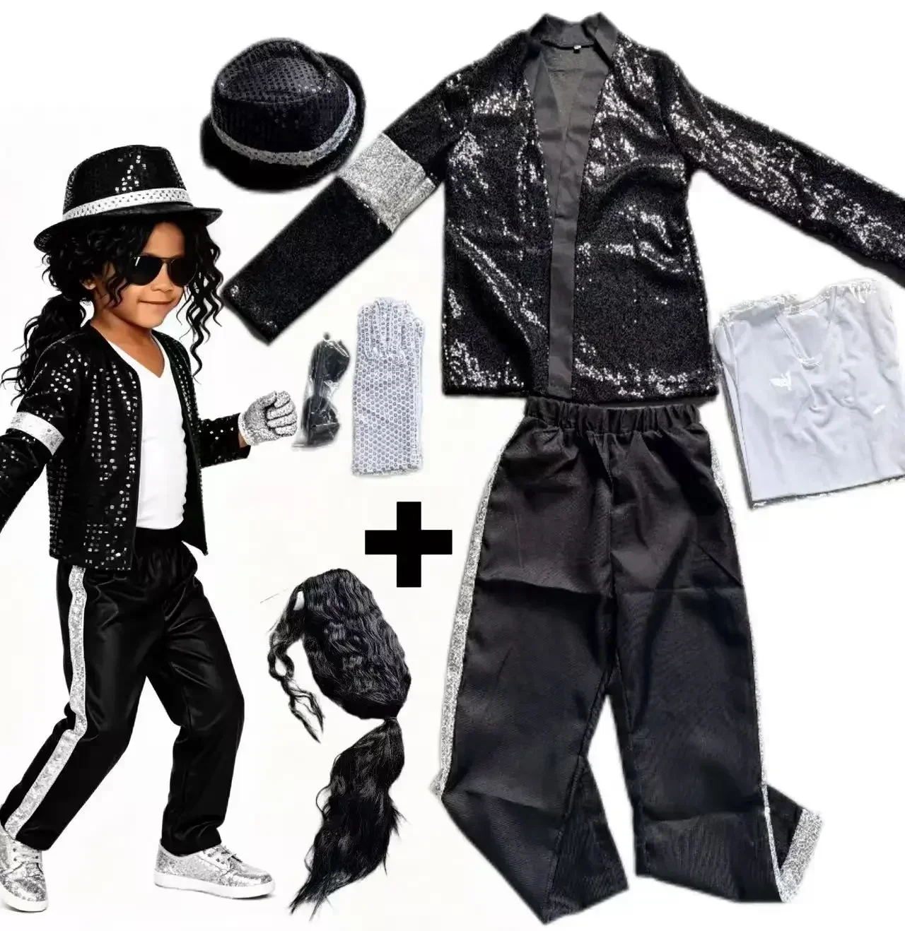 2026  MJ Michael Jackson Thriller Kids Costume  Red   Black Leather Jacket Pants Boys Halloween Stage Cosplay Outfit - view 6