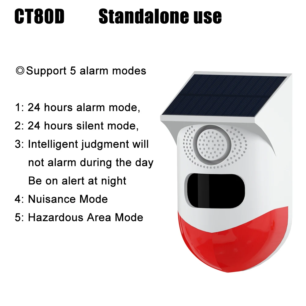 Independent Solar Infrared Detection Alarm Waterproof Anti-theft Animal Drive 120dB Alarm Supports Solar and USB charging