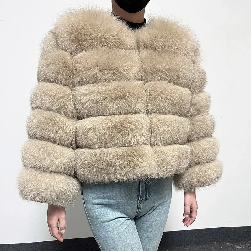 Neue 2024 beige natürliche echte Fuchs Pelzmantel Frauen Winter warme Luxus Fell abnehmbare Langarm weibliche Weste pelzige Mäntel Kleidung