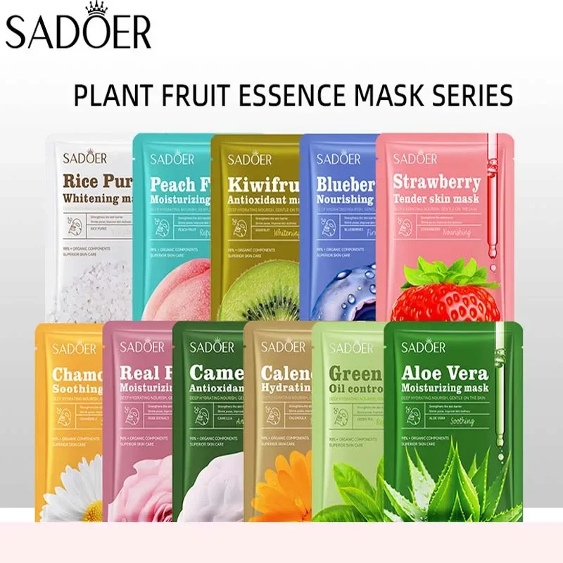 

5pcs SADOER Plant Fruit Face Mask Moisturizing Firming Hydrating Brightening skincare Face Sheet Mask Facial Masks Skin Care