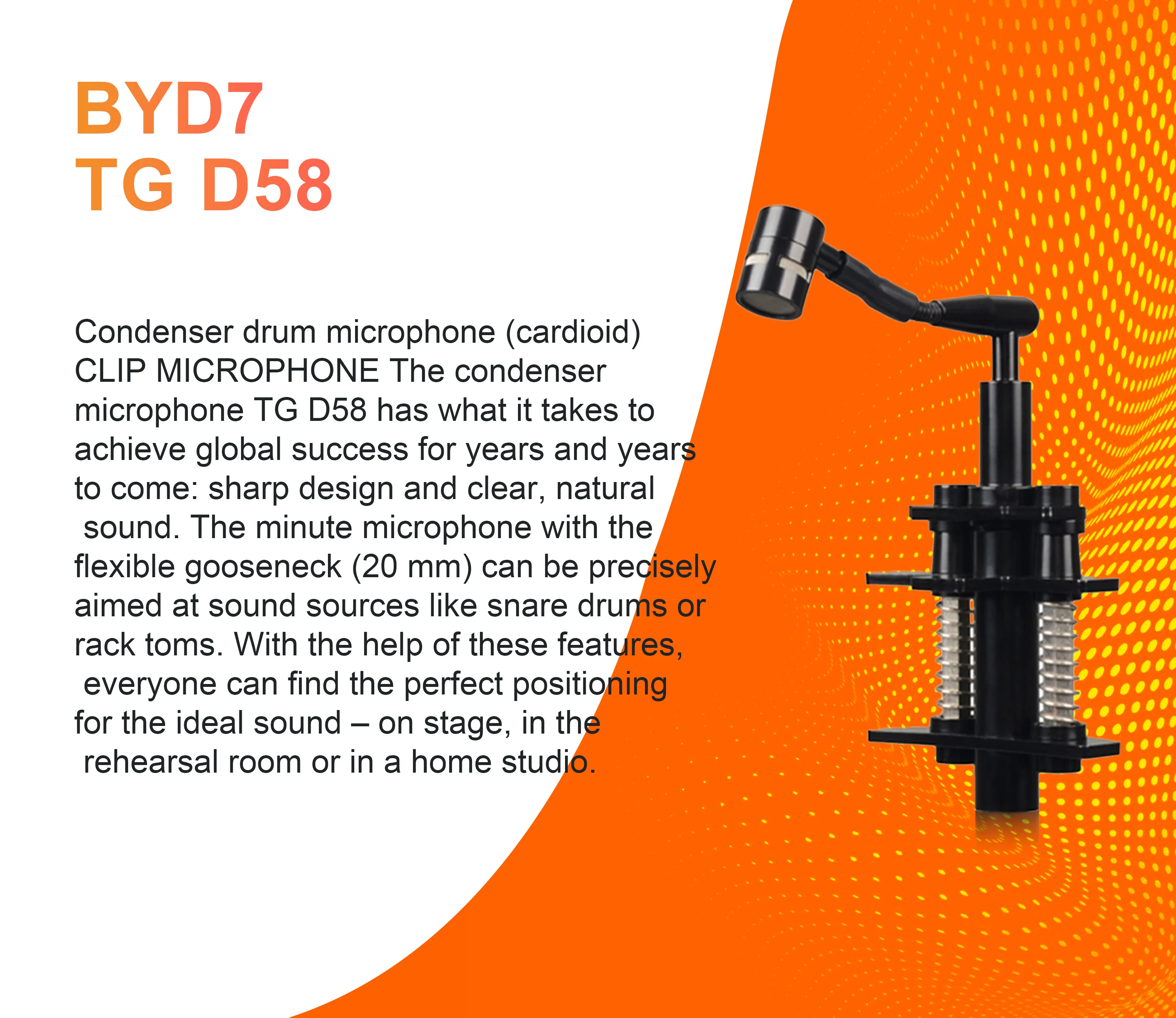 BYD7 TG-I53 D70 D57 D58/톰 스네어 드럼 마이크 (금속) 카디오이드 마이크 드럼 악기 음악 픽업용