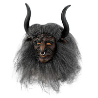 Wukong Bull Demon Mask Cow Head Cover Halloween Cos Props Journey To The West Cosplay Accessories Long Hair Ox Horns Monster Cos