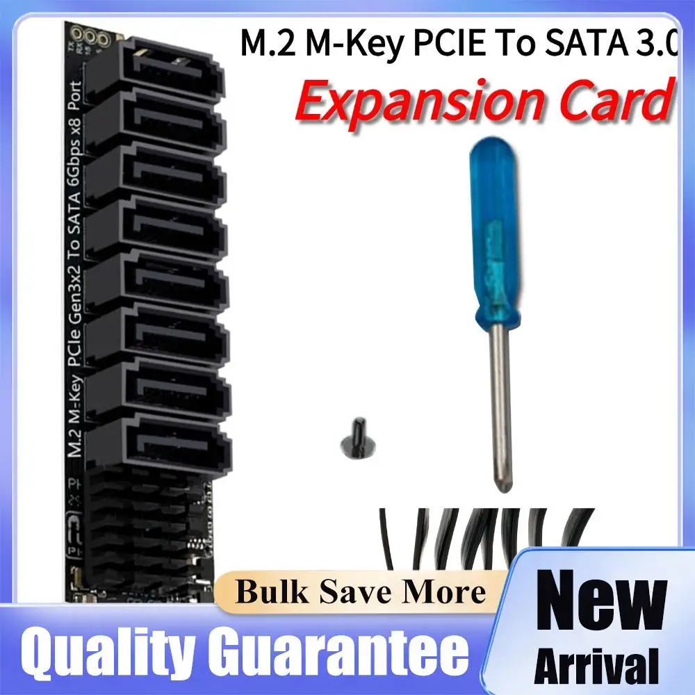 M.2 PCIE To SATA Expansion Card ASM1166 6Gbps 8/9-port M.2 M-Key PCIE3.0 To SATA Adapter with Smart Indicator for Desktop PC