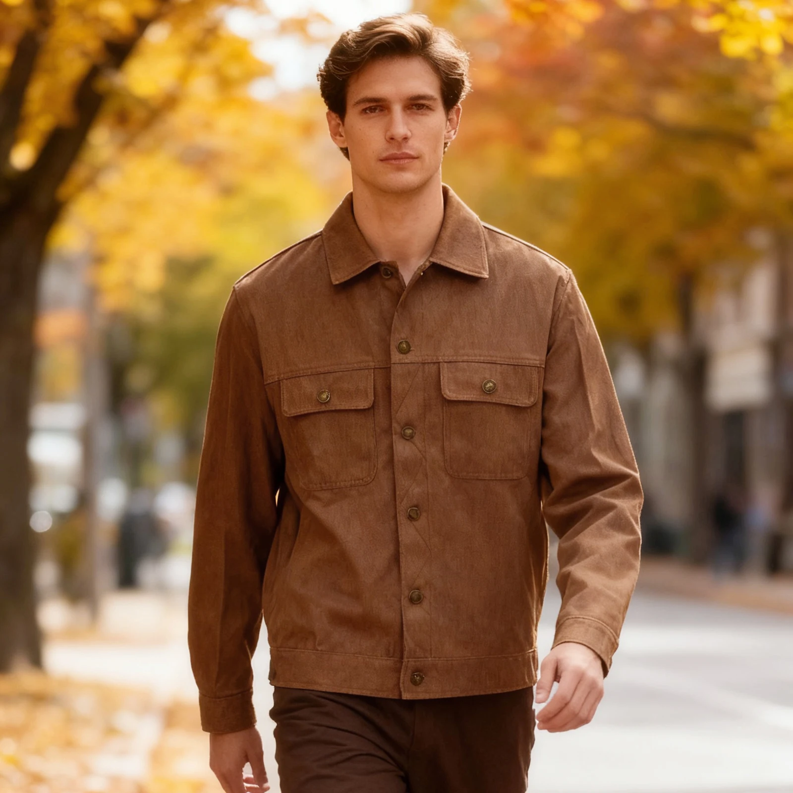 

Men's Button Up Jacket with Pocket Fashionable Casual Solid Color Long Sleeve Lightweight Collared Coat