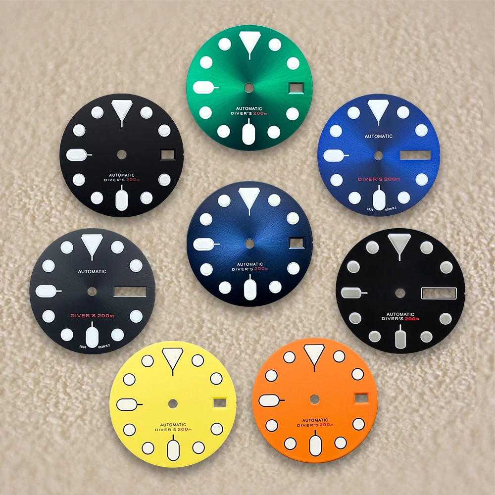 

28.5mm S Logo SKX007 Dial Fit NH35/NH36/4R36 Movement Strong Green Luminous Sunray/Matte High-Quality Watch Modified Accessories