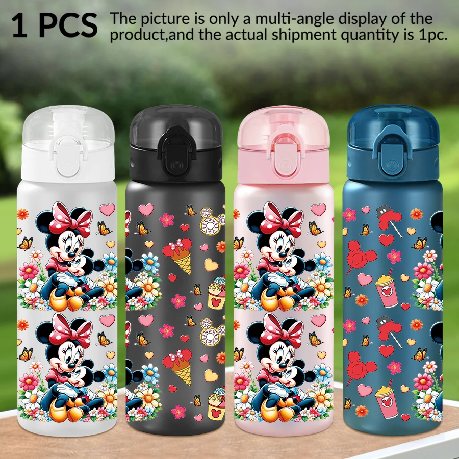 

1Pc Disney, Minnie, 26oz plastic water bottle with flower pattern, outdoor sports water cup birthday/back to school gift