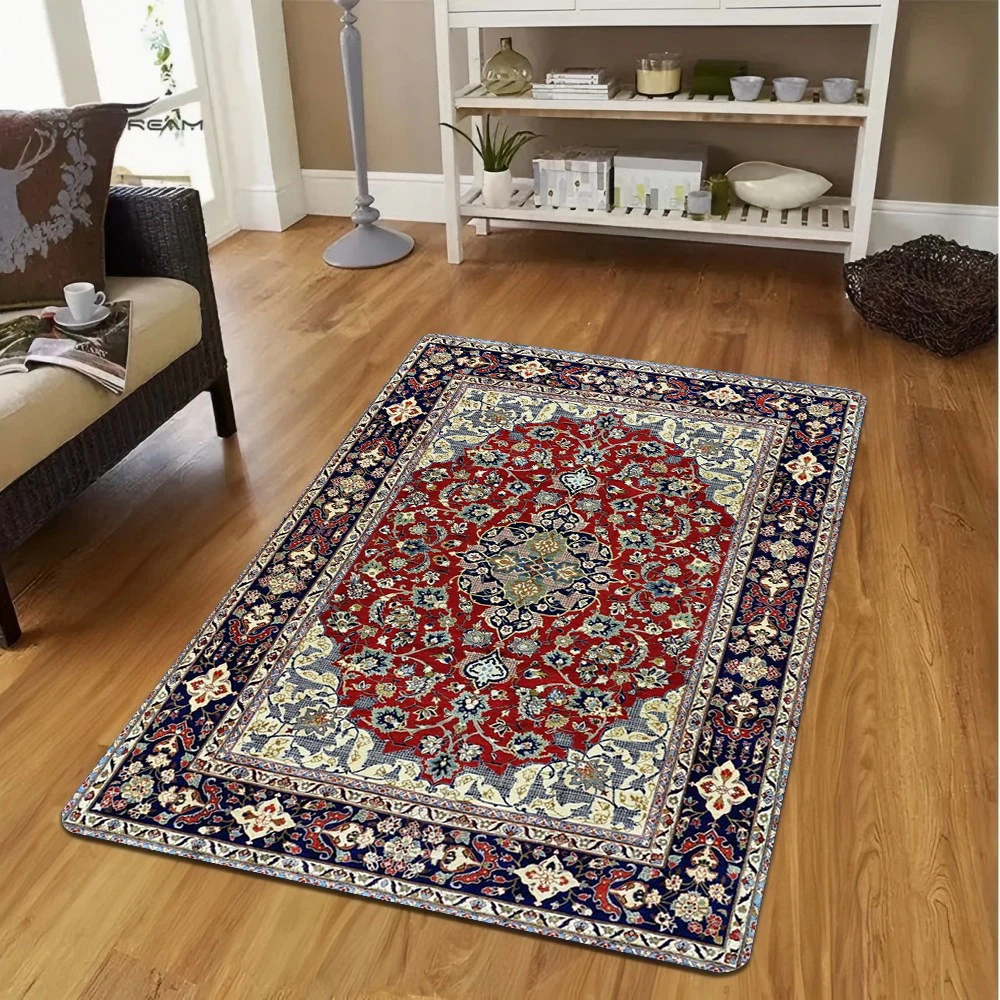 Traditional Turkish Area Rug, Medallion Carpet Bohemian Living Room Rug, Vintage Style Floor Decor, Washable Rug, Non Slip Rug
