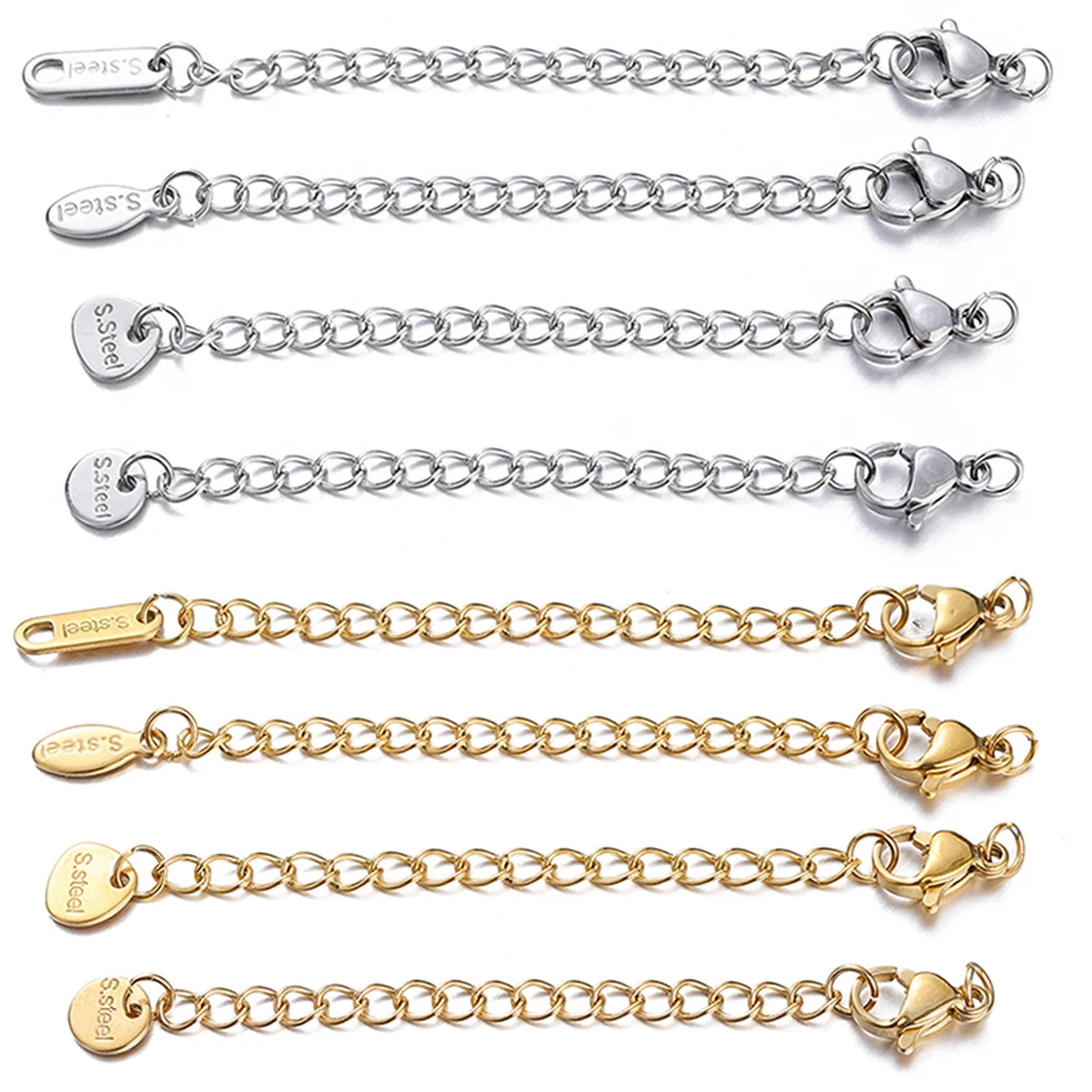 10pcs/Lot Stainless Steel Extended Extension Tail Chain Lobster Clasps Connector For DIY Bracelet Necklace Jewelry Making