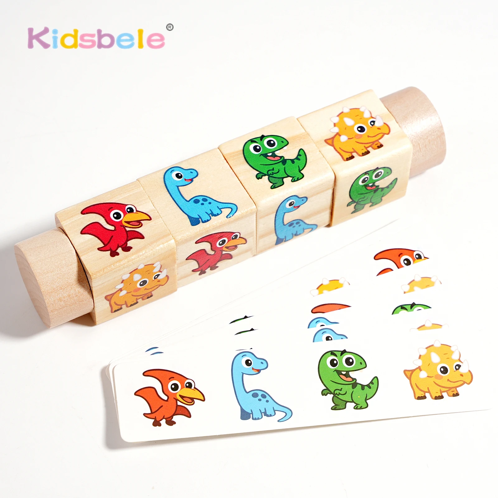 

Wooden Dinosaur Animal Puzzle Rolling Block Toy Montessori Match Game With Cards 1 PC Fine Motor Training Toy Gift for Toddlers
