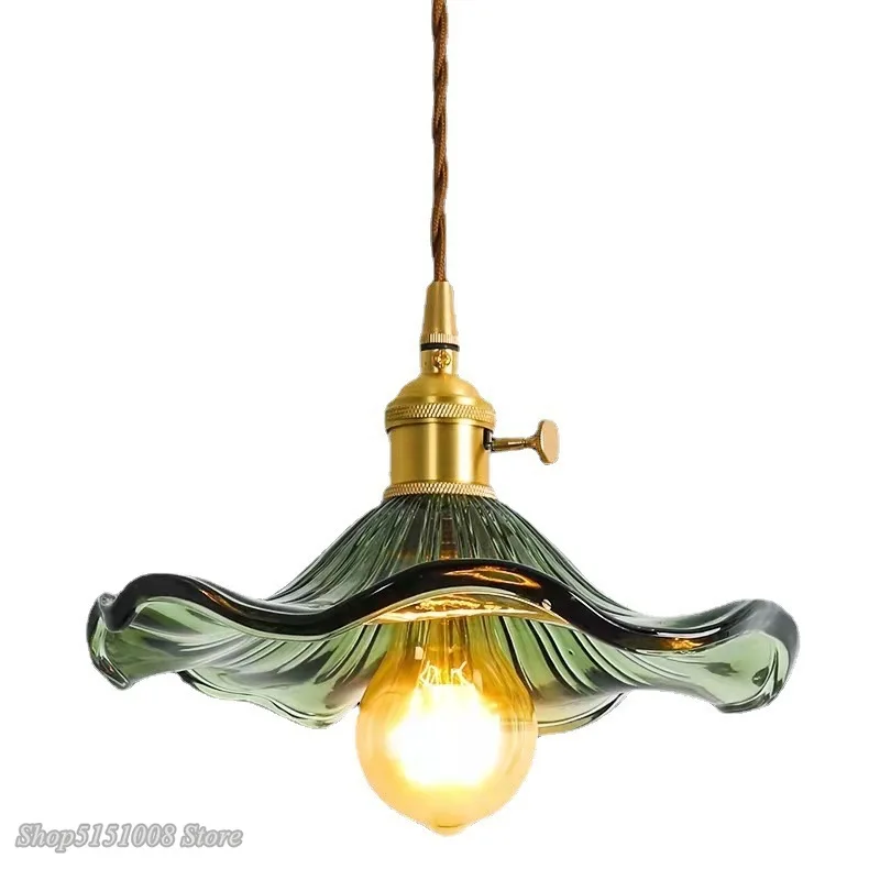 المنزل بسيط قلادة LED تركيبات إضاءة غرفة نوم غرفة المعيشة بار الزجاج الملون النحاس مصباح معلق اديسون مُثبتة في السقف مصباح #4