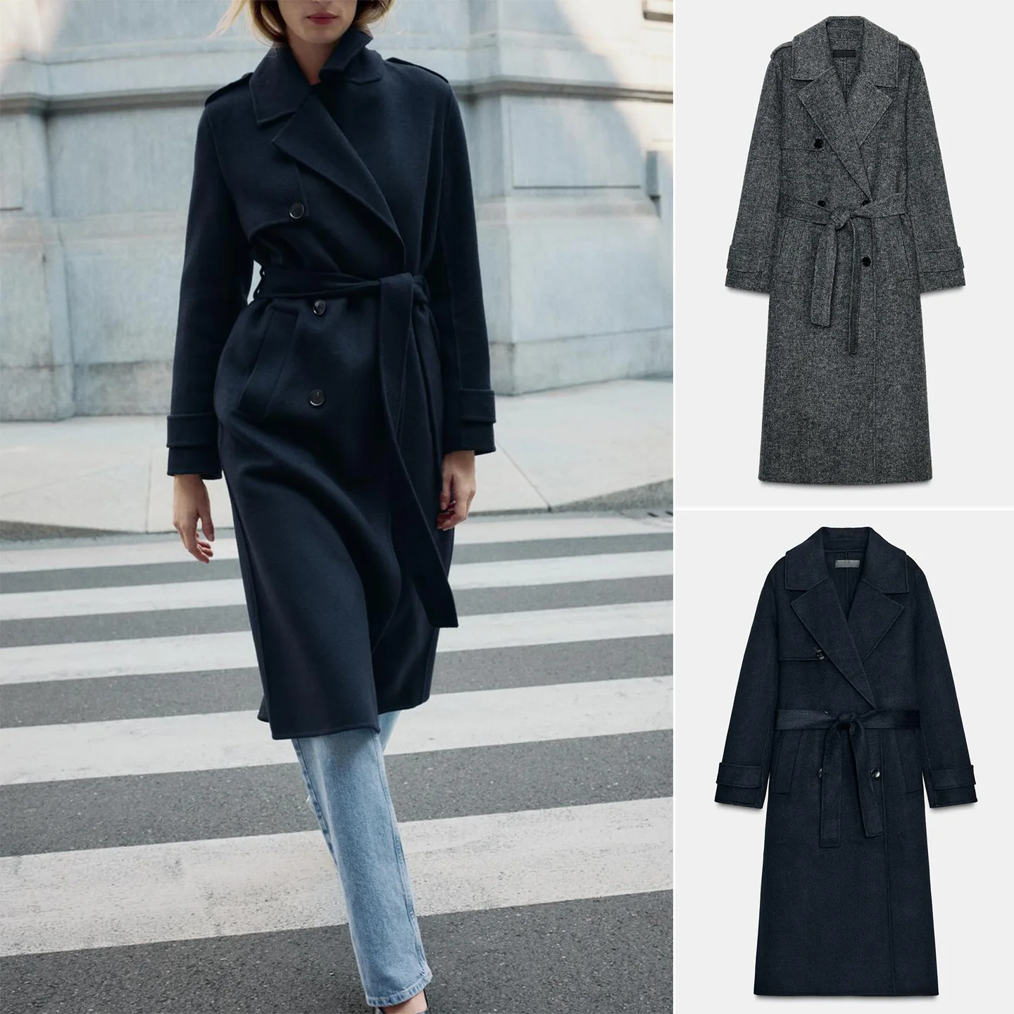 

Winter New Women's Casual Sle Long Sve Turn-down Collar Double-breasted Coat with Belt Polyester Fiber 00% Outerwear