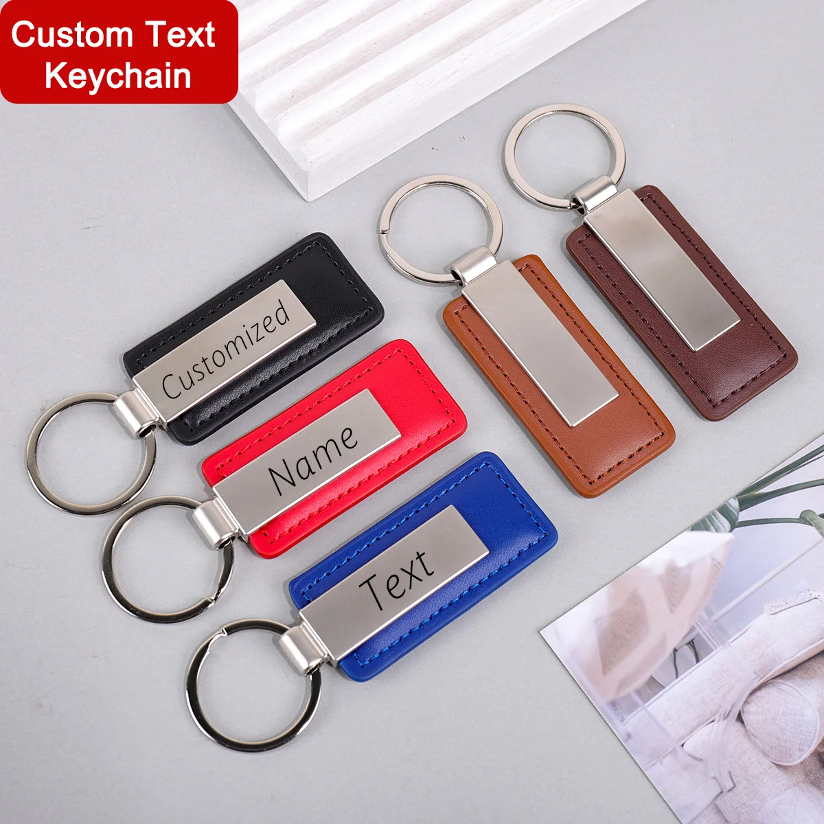 Porte-clés personnalisé texte personnalisé porte-clés en métal cadeau en cuir PU pour hommes femmes gravé au Laser Date nom porte-clés