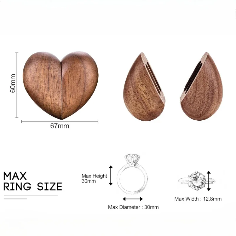 Engraved Walnut Wood Heart-Shaped Double Ring Box for Wedding/Anniversary Gifts Jewelry Organizer