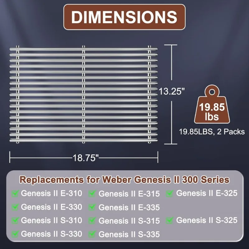 شبكات الشواية لـ Weber Genesis II LX 300 Series Genesis II E&S 310 315 320 325 340 استبدال 304 الفولاذ المقاوم للصدأ 9 مللي متر