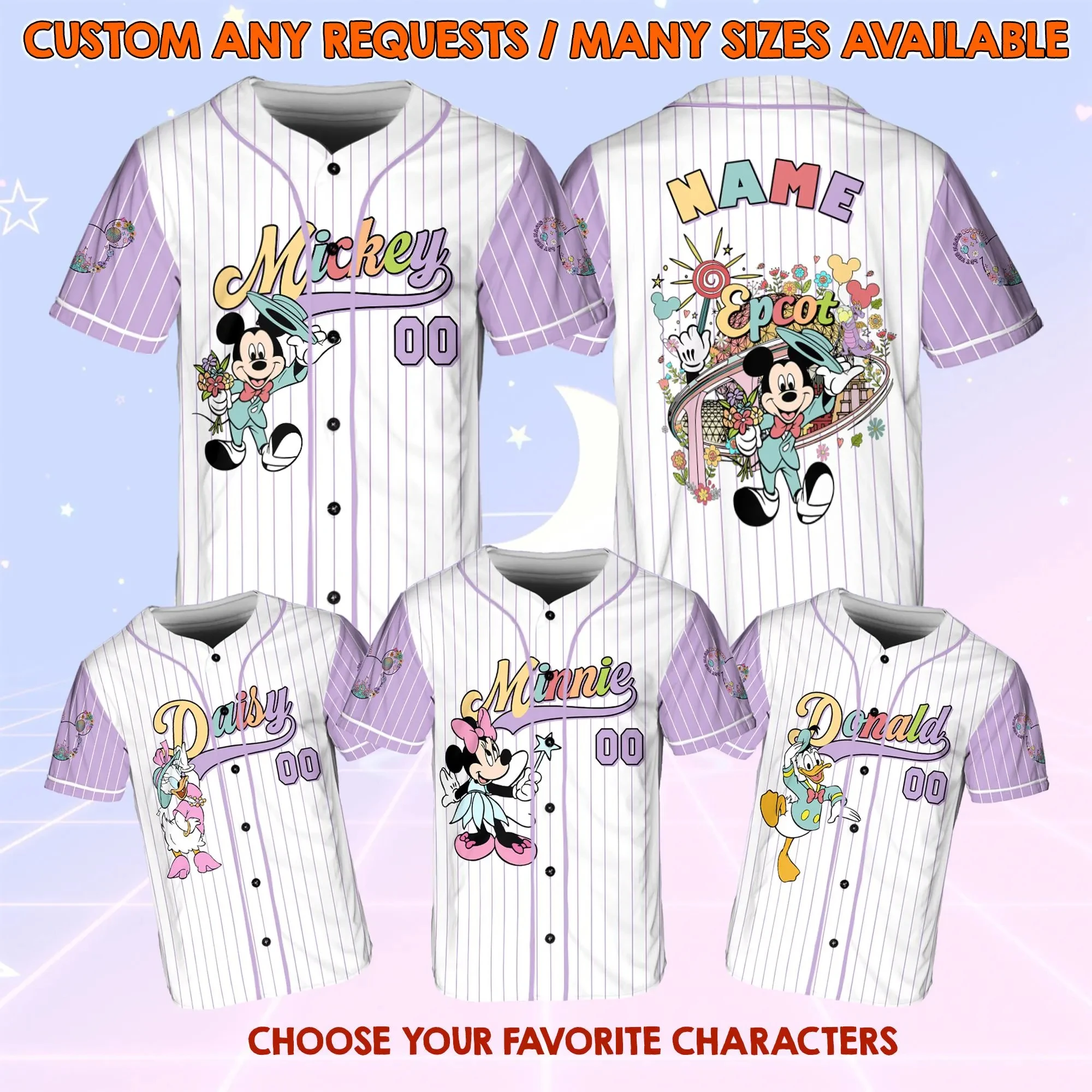 

Disney Epcot Flowers and Gardens 2025 Джерси с цветочным принтом Микки и друзья Рубашка Дорожная рубашка Epcot Disney Disneyland Весенняя семья