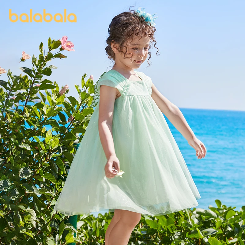 Balabala Toddler Girl Dress Summer with Small Wings on the Back Mesh Dress