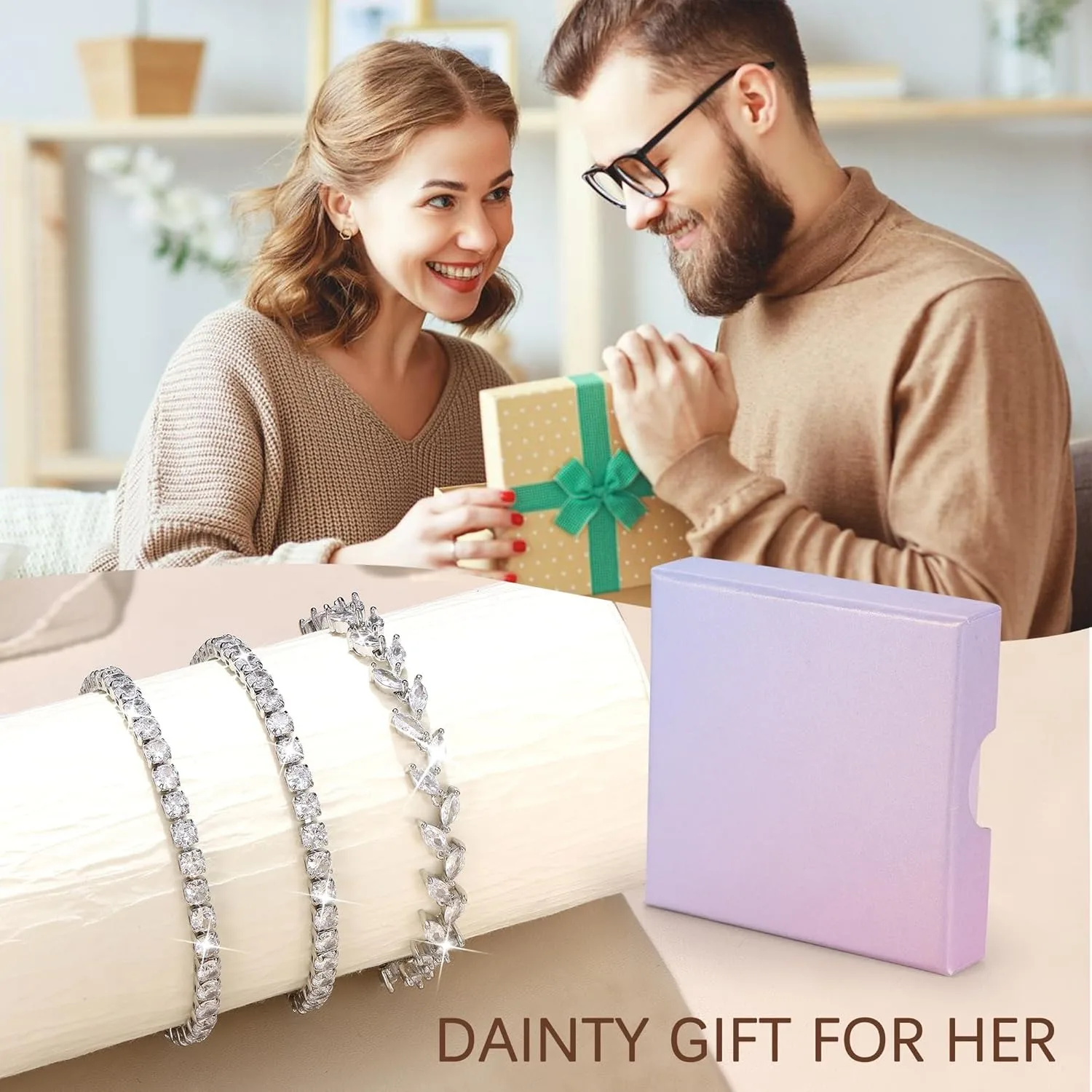 Bobisty 3Pcs Bracelets For Women Stack Cubic Zirconia Bracelets CZ Adjustable Bracelets Set For Wedding Jewelry Gift