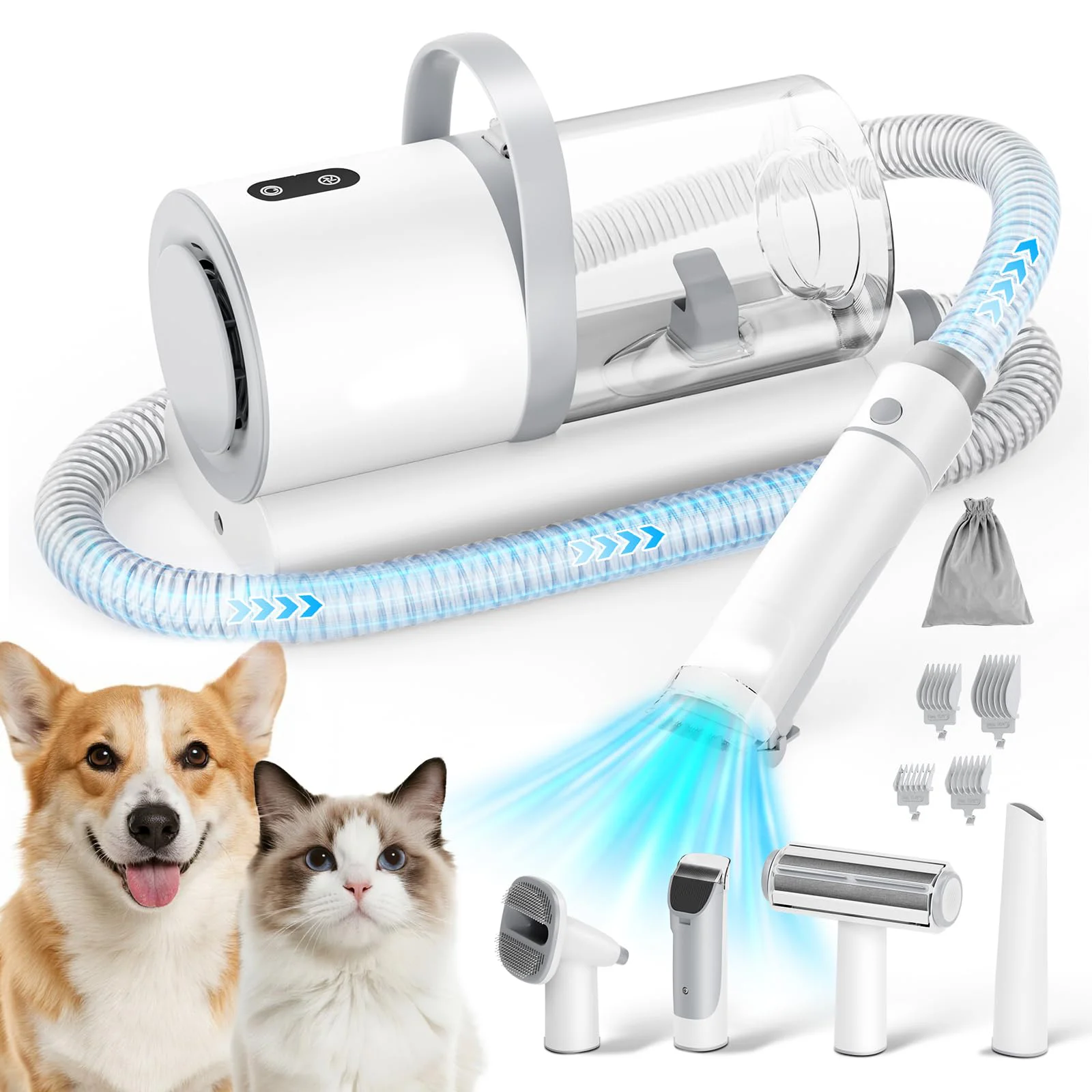 dk-Luxury Dog & Cat Grooming Antibacterial Vacuum Kit 4-in-1 Clipper Brush 12000Pa 1.5L Dust Cup Low Noise Home Use#