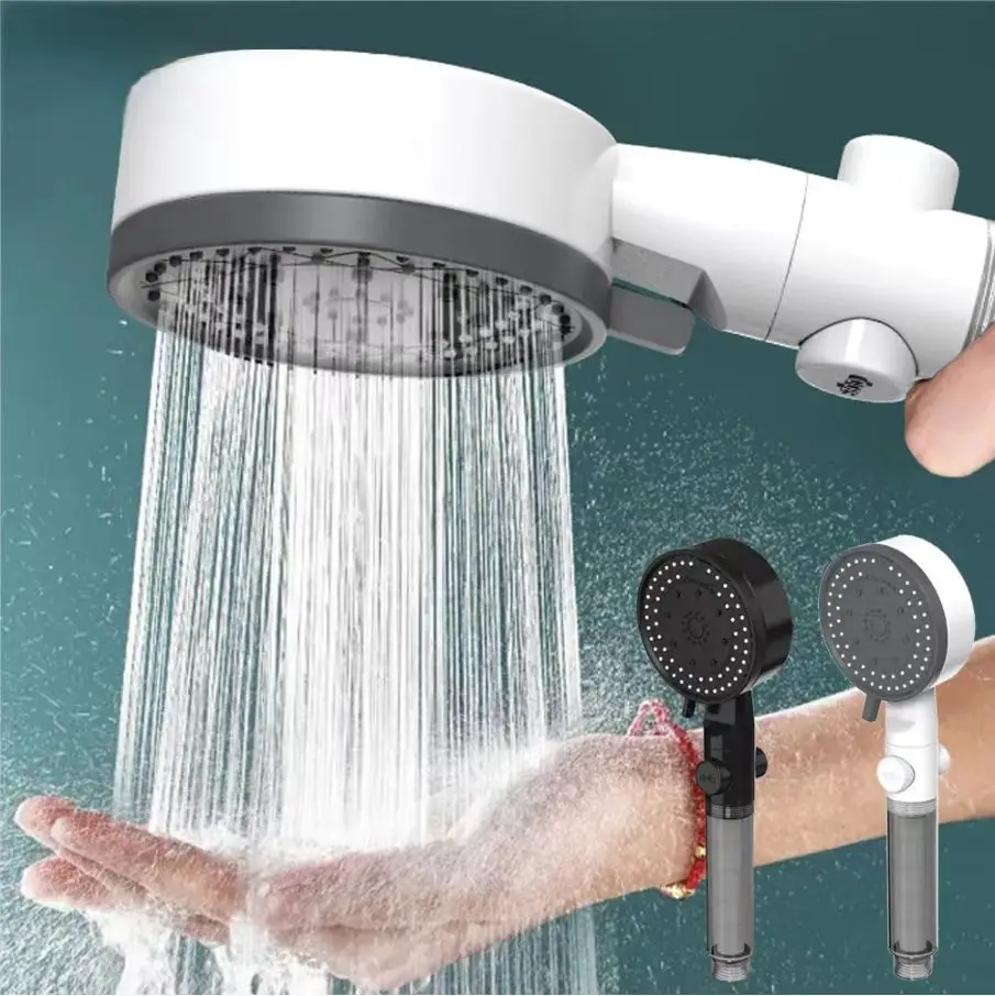 10 Modes Large Flow High Pressure Filtered Shower Head Black One Key Stop Water Rainfall Spray Nozzle Massage Bathroom Shower