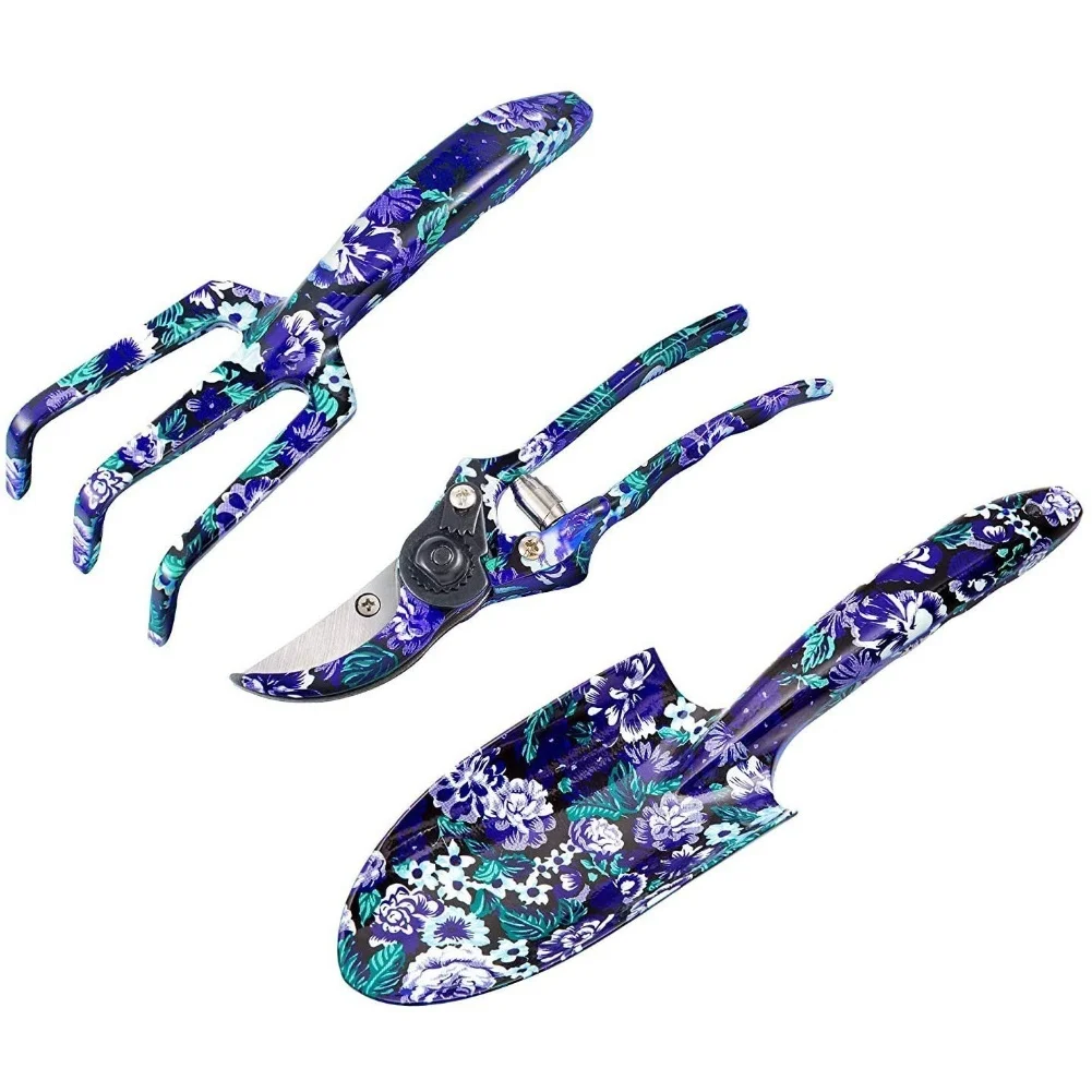 

Stylish Gardening Tools Kit for Women with Aluminum Alloy Build and Floral Design Including Shovel Scissors and Fork