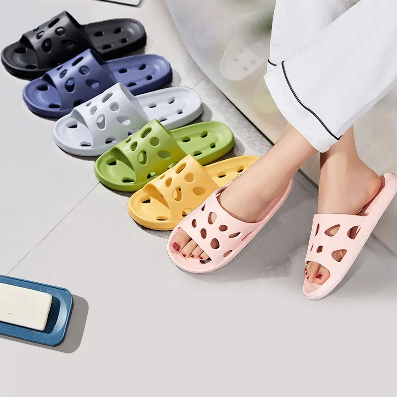 Summer Men Shower Slippers Slides Bathroom Leaking Non-Slip Indoor House Thick Bottom Hole Flip Flops Women Quick-Drying Sandals