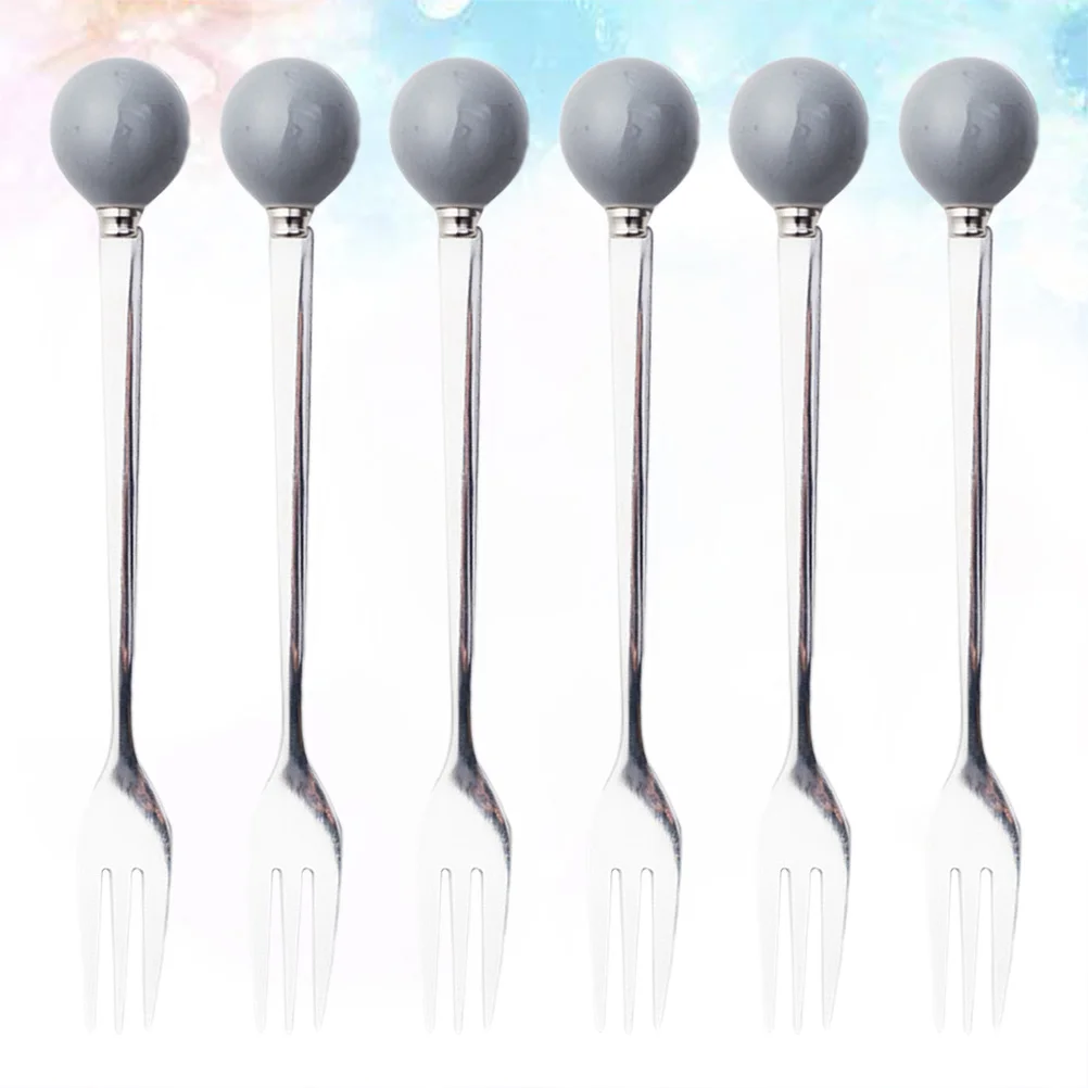 

6Pcs Ceramic Handle Stainless Steel Mini Fork Set Coffee Dessert Cake Tableware Pink Comfortable Grip Home Tableware