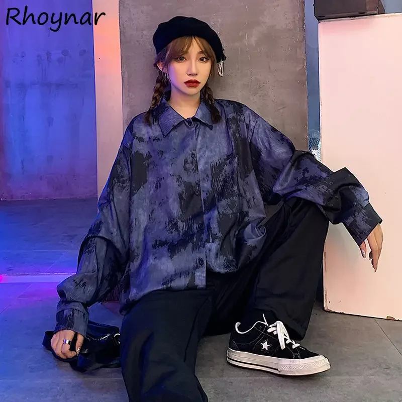 

Shirts Women Printing Turn-down Collar Ulzzang Fashion Chic Leisure Vintage All-match Female Daily Harajuku Students Unisex Ins