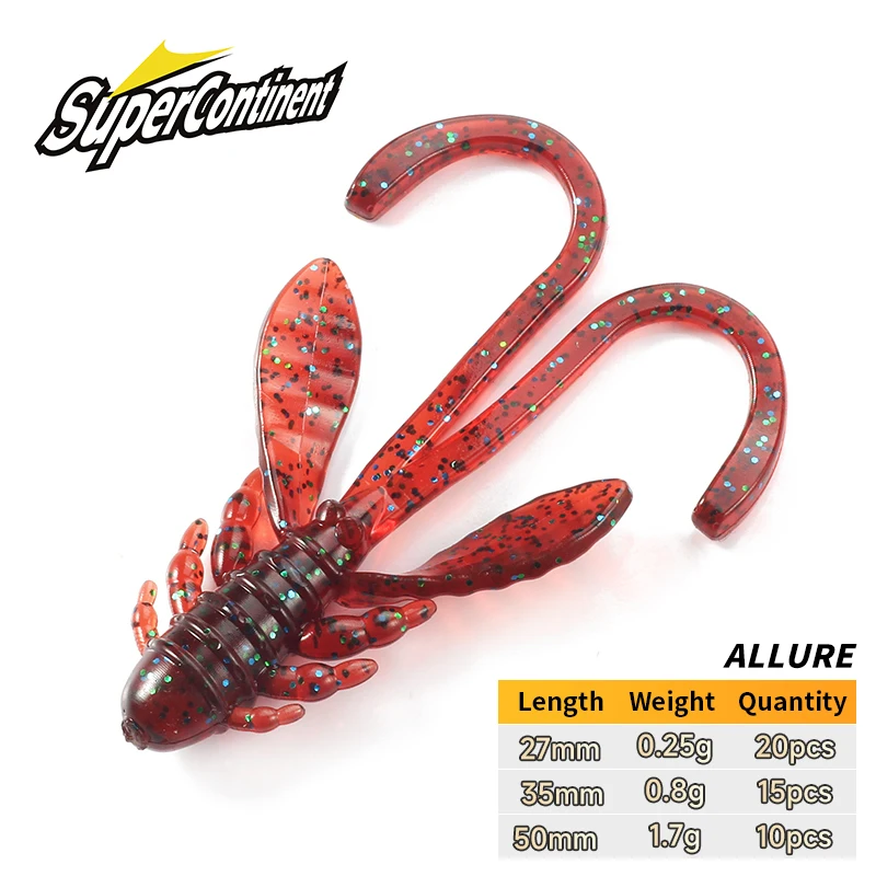 Leurre souple bionique crevettes Supercontinent Allure, leurre artificiel souple pour la pêche au bar et à la truite, matériel de pêche en extérieur