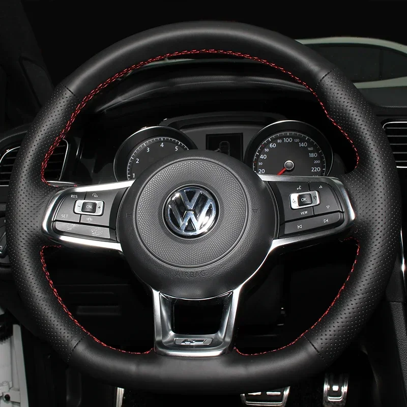 Customized Hand Sewing Car Steering Wheel Cover for Volkswagen Golf GTI RLine Sagitar Tayron Tharu Tiguan Touran Genuine Leather