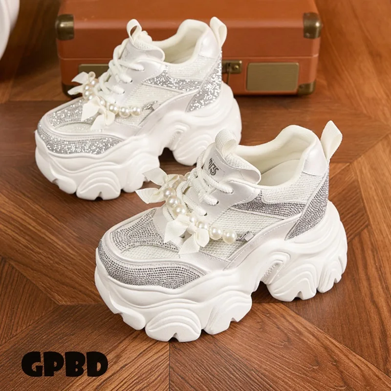 

GPBD Thick-soled Insole Height-increasing Dad Shoes for Women 2025 Summer Water Diamond Breathable and Versatile Casual Shoes