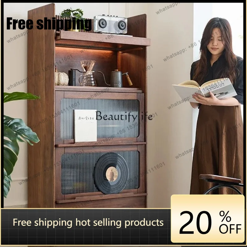 Factory Direct  Medieval dust-proof solid wood bookcase with glass door household living room locker