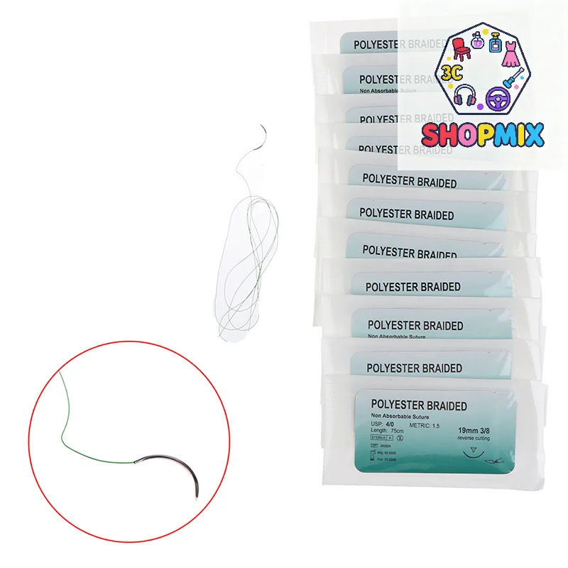 

12PCS 2/0 3/0 4/0 Dental Surgical Needle Silk Medical Thread Suture Surgical Practice Kit