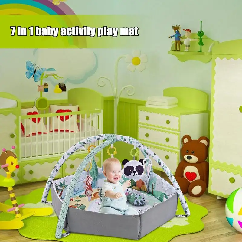 سجادة لعب صالة الألعاب الرياضية للأطفال قابلة للغسل مع ألعاب وكرات وسادة زحف للأطفال للإدراك البصري البدني