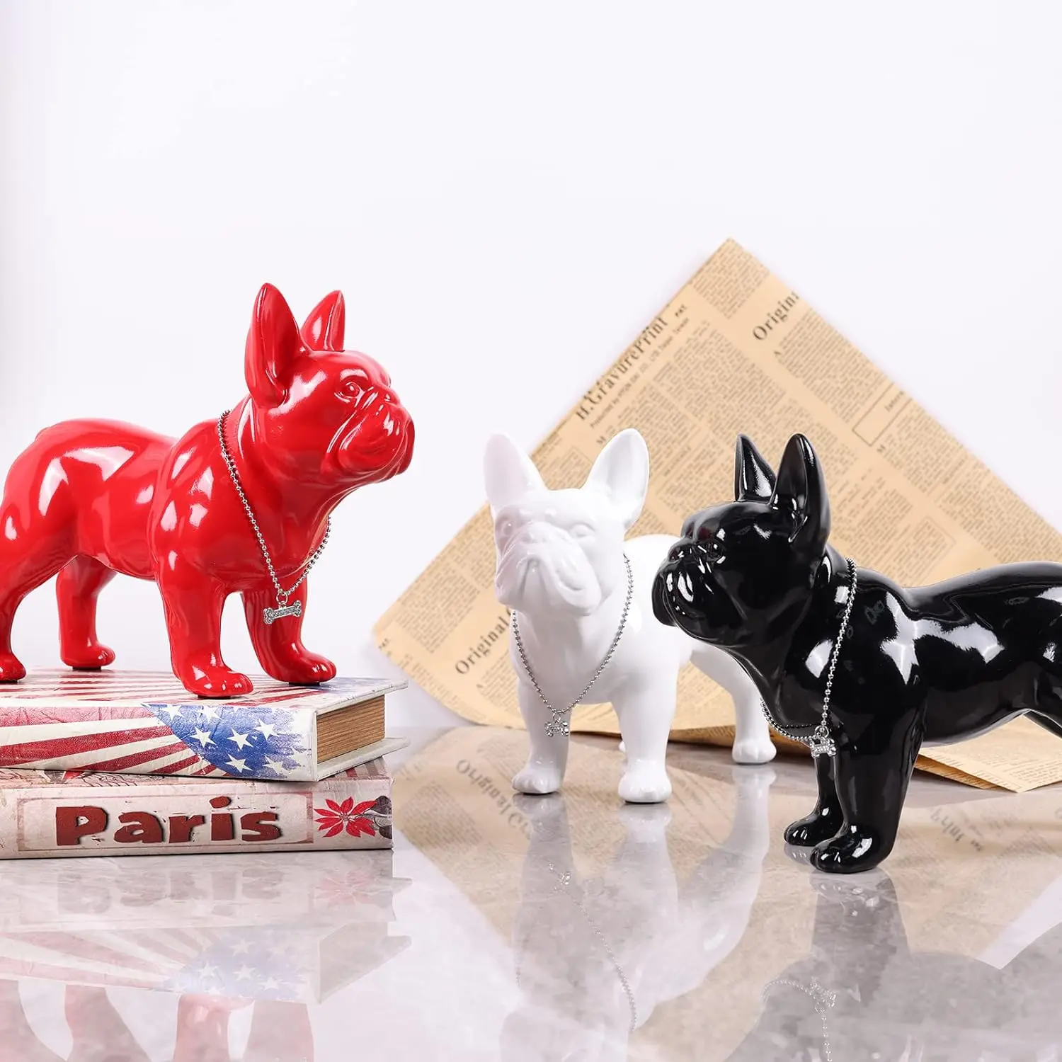 Placcato dorato e argento Bulldog francese statua scultura animale in piedi decorazione della casa ornamento da tavolo decorazioni natalizie