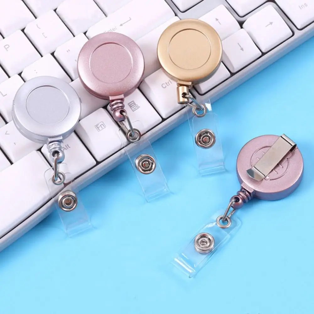 Gold Silver ID Card Holder Name Tag Anti-Lost Retractable Badge Reel Work Card Belt Clip Easy To Pull Buckle Office Accessories