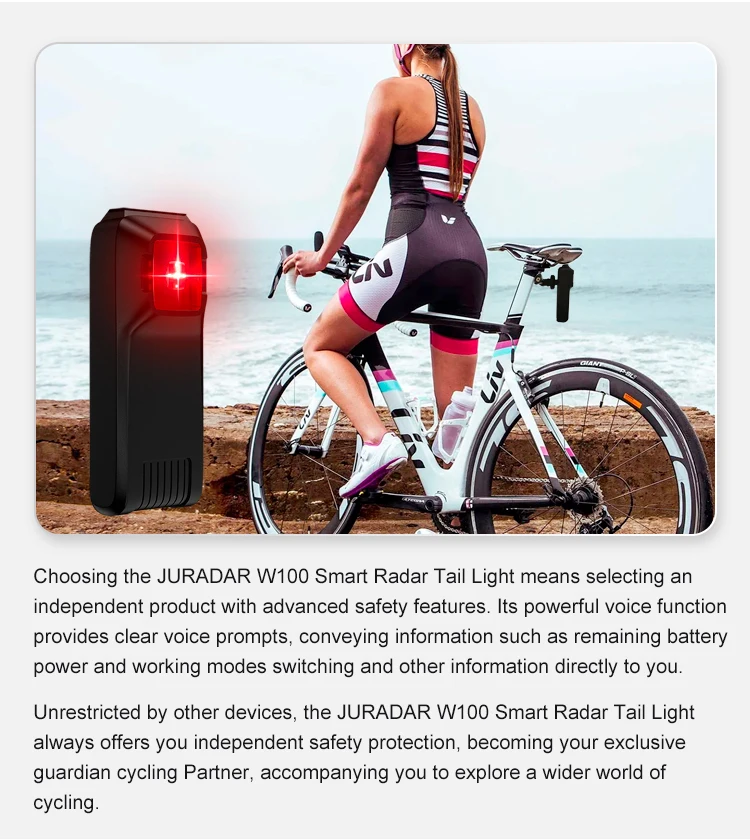 Jradar W100 Bicycle Rearview Radar Cycling Radar Tail Light Brake Sensing Lamp Saddle Seatpost Ebike Waterproof Bike Taillight