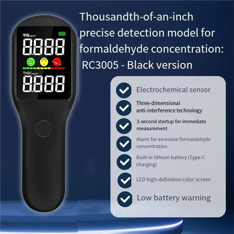【CRAFTSMANSHIP 】Type-C Charging RC3005 Formaldehyde Air Quality Detector 3 Seconds Quick Test With Electrochemical Sensor