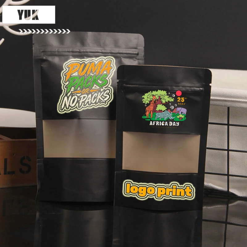 

Reusable Food-Grade Black Kraft Paper Zip Lock Packaging Bag Frosted Window Cookie,Nut Tea Craft Paper Stand up Pouch Bag Pouche