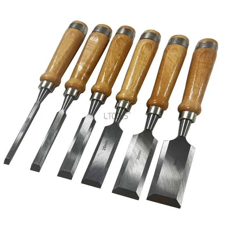 8pcs Practical Woodworking Chisel Set Flat Chisel Sharp Basic Details Carving Alloy Chisel Head Beech Handle Wood Carving Tool