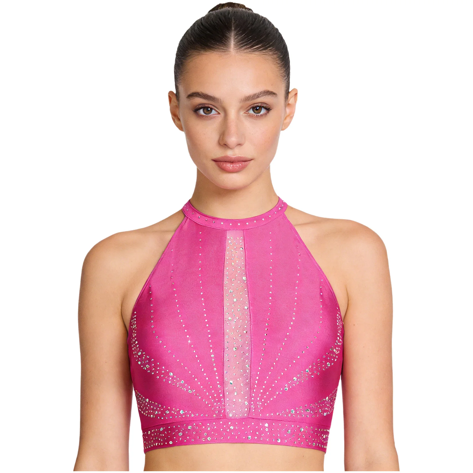 

Женский танцевальный кроп-топ с блестящими стразами, без рукавов, с вырезом на спине, для современных танцев, бальных танцев, балета, костюм для выступлений