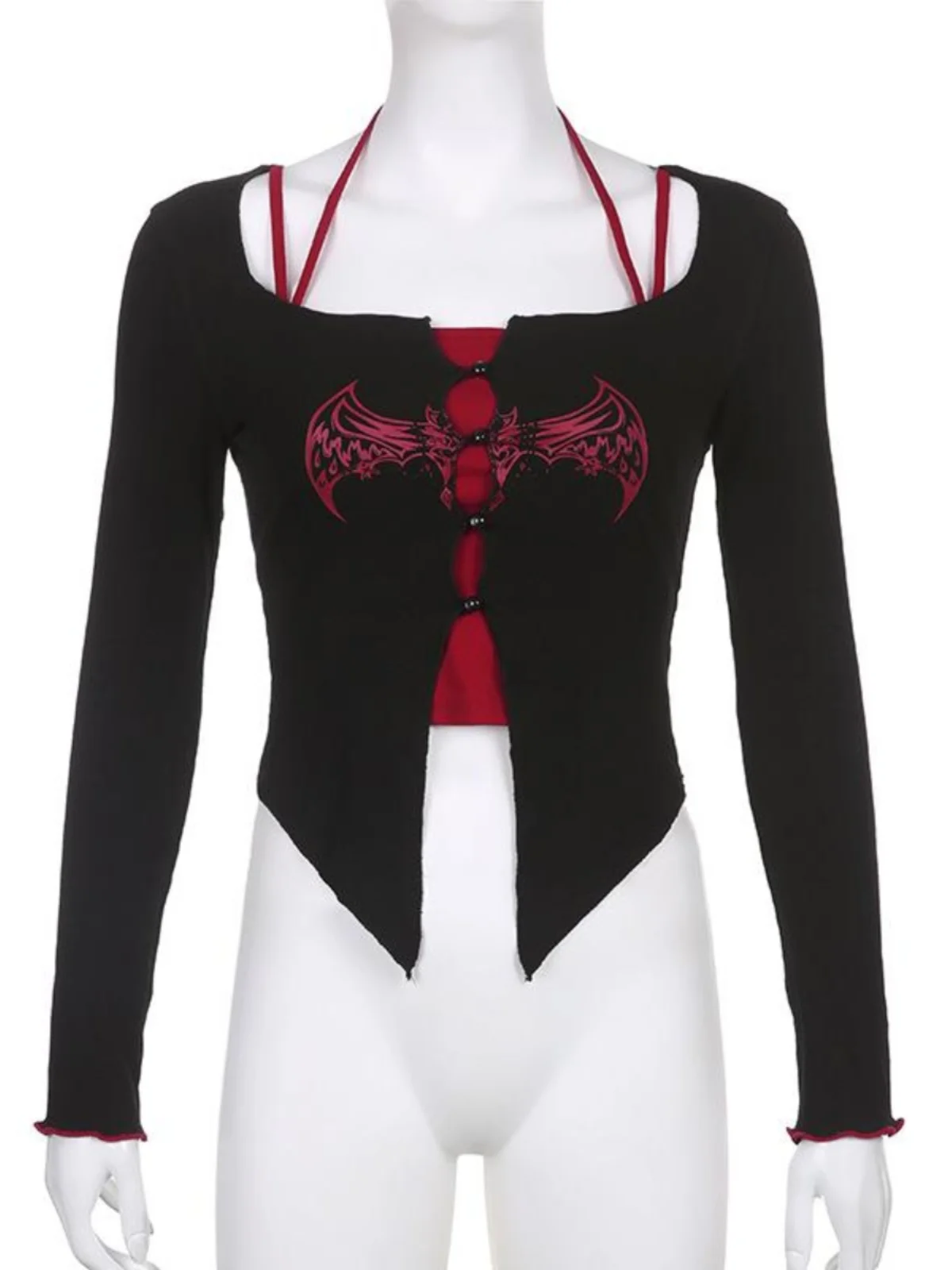 Gothic k Sle Women's Jazz Dance Cisas Cosplay Top Street Punk Slim Fit Cotton Long Sve V-Ne Printed T-irt